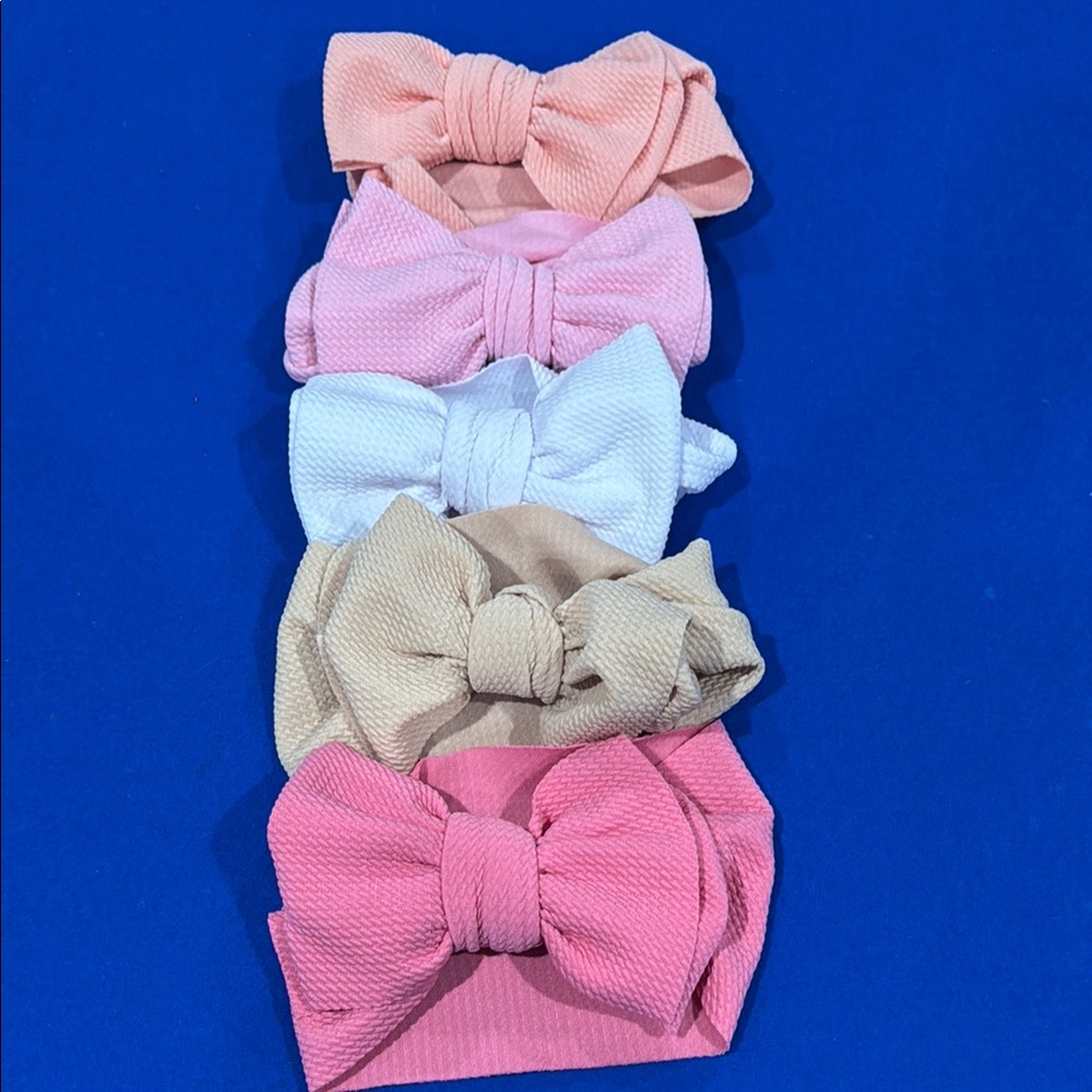 Kids Bow Headband Set - Pink, White, Tan